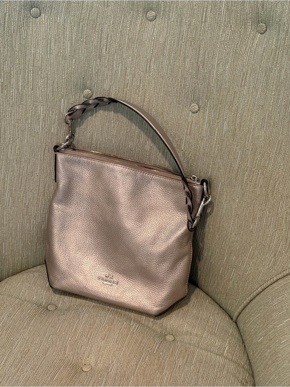 Coach Metallic Taupe Braided-Handle Shoulder Bag